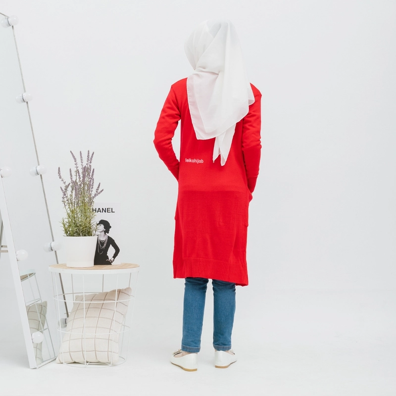 Product image Leika - Long Cardi Anak Pocket - 11-13 Tahun All Size Red