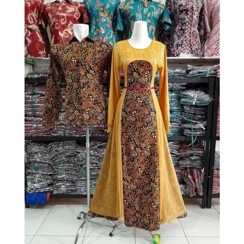 Product image Gamis Batik Tiara Couple Gamis Kondangan Dress Brukat Muslim - Tiga Varian Warna Kemeja Saja Size M Mustard