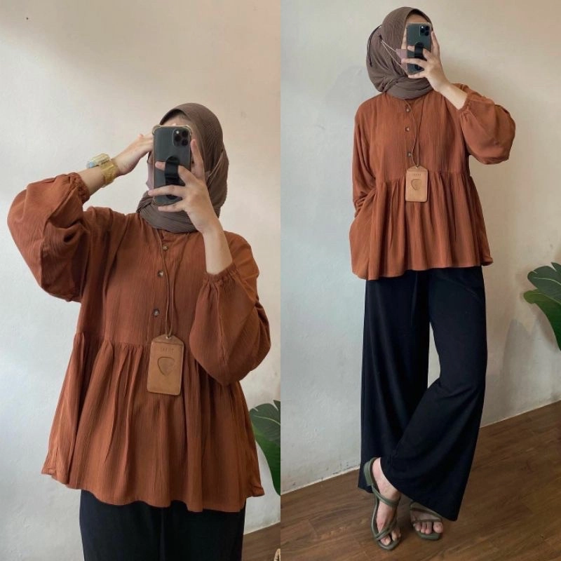 Product image MEQA DAILY - Arina Blouse Peplum Airflow Crinkle ALLSIZE Dark Choco