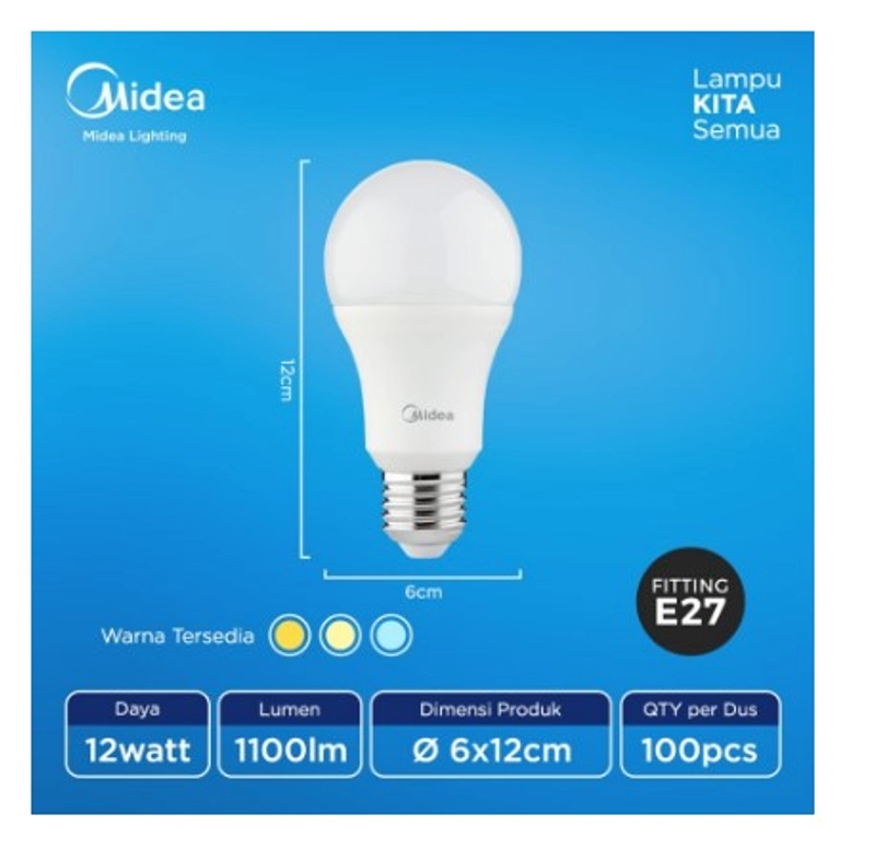 Product image UTAMAMEGA - Lampu Bulb Led Beli (3 Bonus 1 ) Midea 12 Watt Putih 6500K - Putih Daya 12 Watt