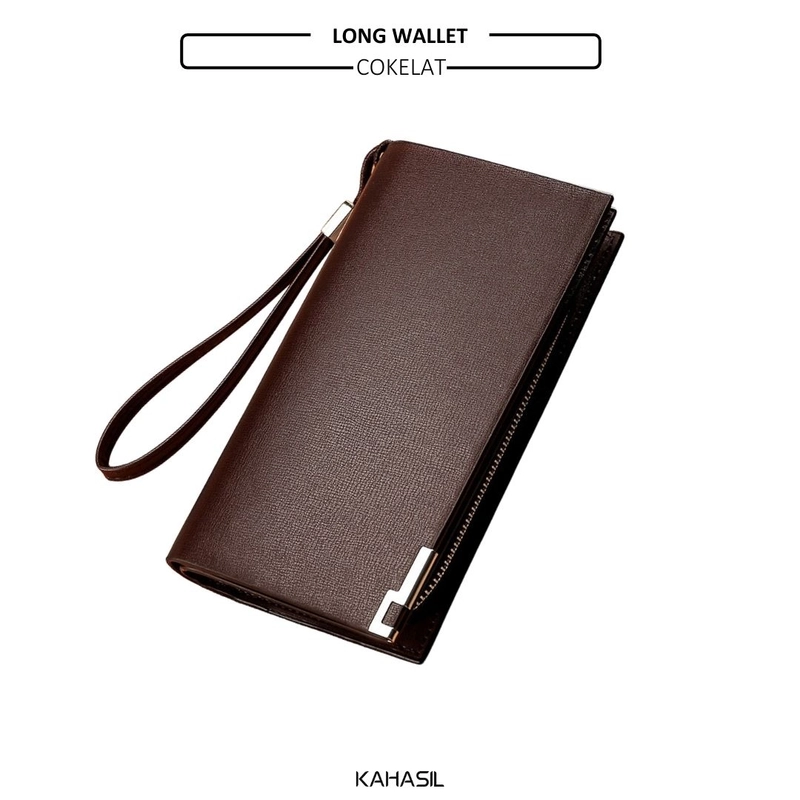 Product image KAHASIL - Dompet Lipat Pria Wanita Panjang Bahan Kulit PU Leather KHDP01 all variant COKELAT