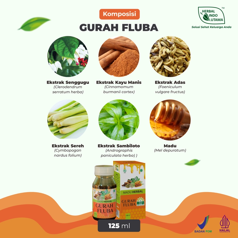 Product image Herbal Indo Utama - Madu Herbal Gurah Fluba Obat Flu dan Batuk Alami Atasi Atsma Bronkitis 125 ml 1 Botol 125 ml Madu Herbal