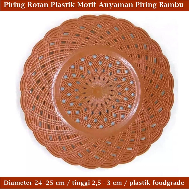 Product image Lanc Fashion - Plate Piring Rotan Plastik Motif Anyaman Piring Bambu warna coklat