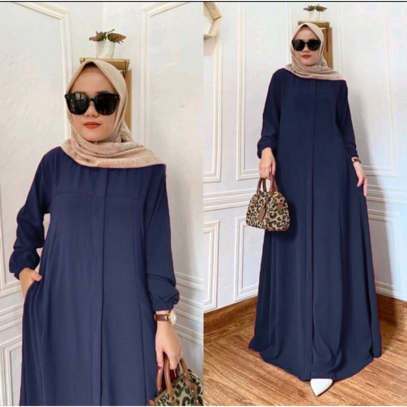 Product image MEQA DAILY - MEGA DAILY - Maryam Dress Gamis Wanita Fit XL - XXL Bahan Hyget Super Navy