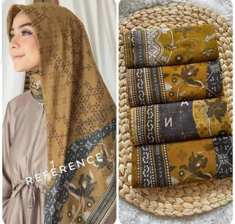 Product image Fisky Collection - Hijab Segi Empat Motif Voal Laser Cut All Size Motif11 yellow black