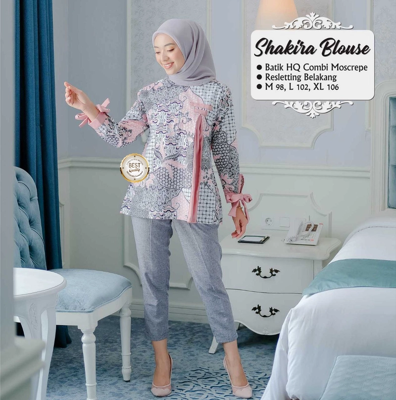 Product image Kois Batik - Baju Atasan Batik wanita Muslim Blouse baju kerja dinas M Dusty