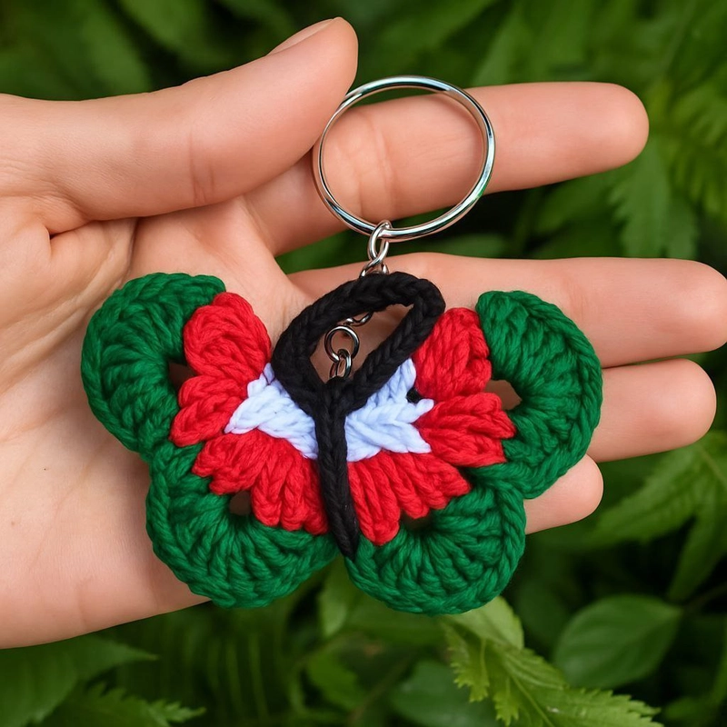 Product image Gantungan kunci/gantungan tas wanita/Gantungan Palestina/Gantungan Kupu Kupu/Gantungan Rajut All size Kupu-kupu Palestina