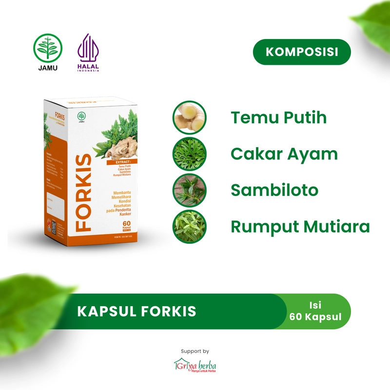 Product image Griya Herba - Forkis Obat Herbal Membantu Memelihara Kondisi Kesehatan pada Penderita Kanker Kista Halal BPOM 60 Kapsul Original