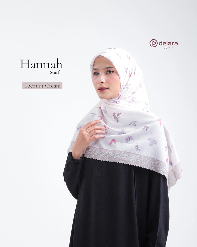 Product image HIJAB MOTIF HANNAH 110 KERUDUNG SEGI EMPAT 110x110cm COCONUT CREAM