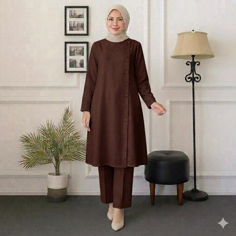 Product image MEQA DAILY - Maroko Tunik Wanita Cantik Elegan All Size Kode 1124 Coklat Tua