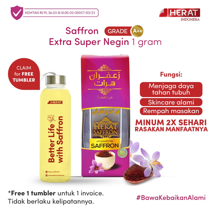 Product image Herat Saffron Indonesia - GRATIS TUMBLER Extra Super Negin [1 gr] - Grade A++ Premium 1 gram Merah