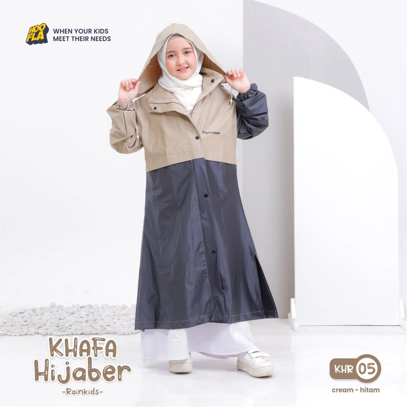 Product image Hoofla - Jas Hujan Gamis Anak Khafa Rainkids Hijaber (KHR) S Cream-Hitam