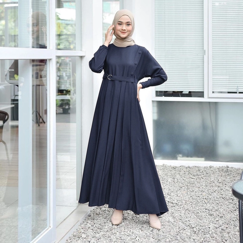Product image MEQA DAILY - Mahya Dress Gamis Muslim Wanita ALLSIZE Navy