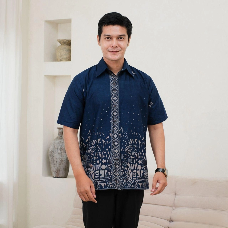 Product image Kois Batik - Atasan Batik Coupel Pria Dan Wanita cassual Motif sutena navi M Hem sutena navi