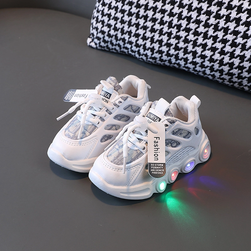 Product image Meonky Official - Sepatu Anak Sekolah Laki Laki Perempuan Korean LED Bisa Menyala Ringan Q - 12 21 Putih