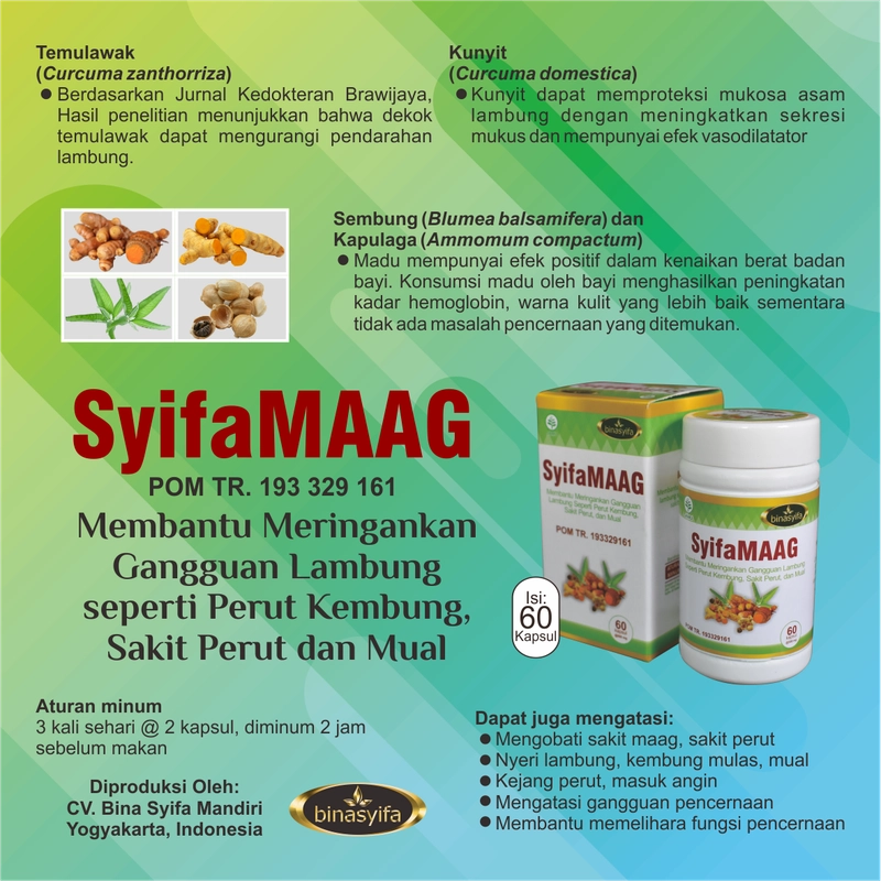 Product image SYIFAMAAG Obat Asam Lambung Maag Gerd Magh Kronis Herbal Asam Lambung Mual Kembung BPOM Binasyifa 60 60 kapsul Herbal