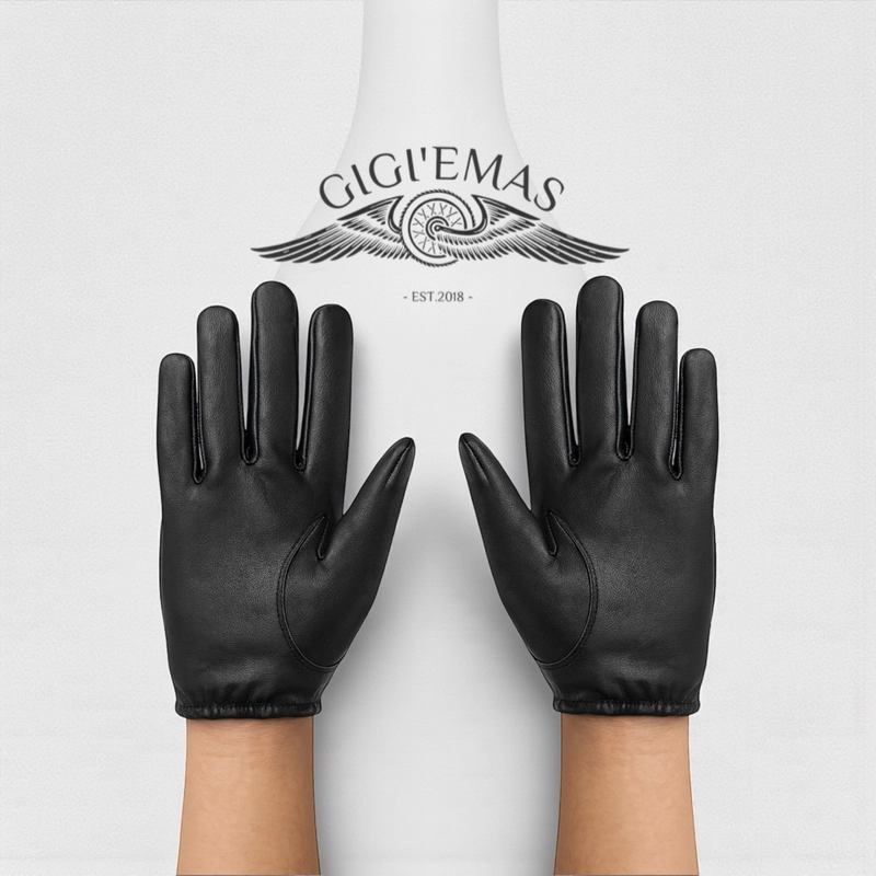 Product image GAWUNG - Sarung Tangan Motor Kulit Asli Hitam Signature Classic Full Finger Biker Sunmori SANATU Dewasa Hitam