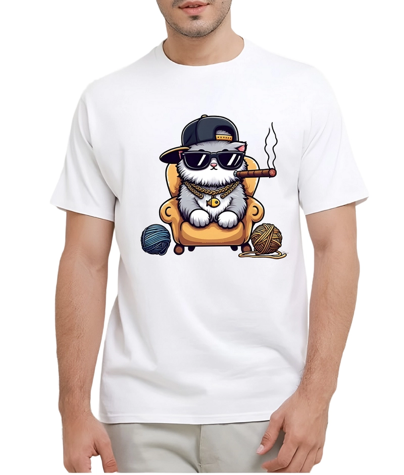 Product image astro - Kaos Pria Gambar 3Dimensi Kucing Santai M PUTIH