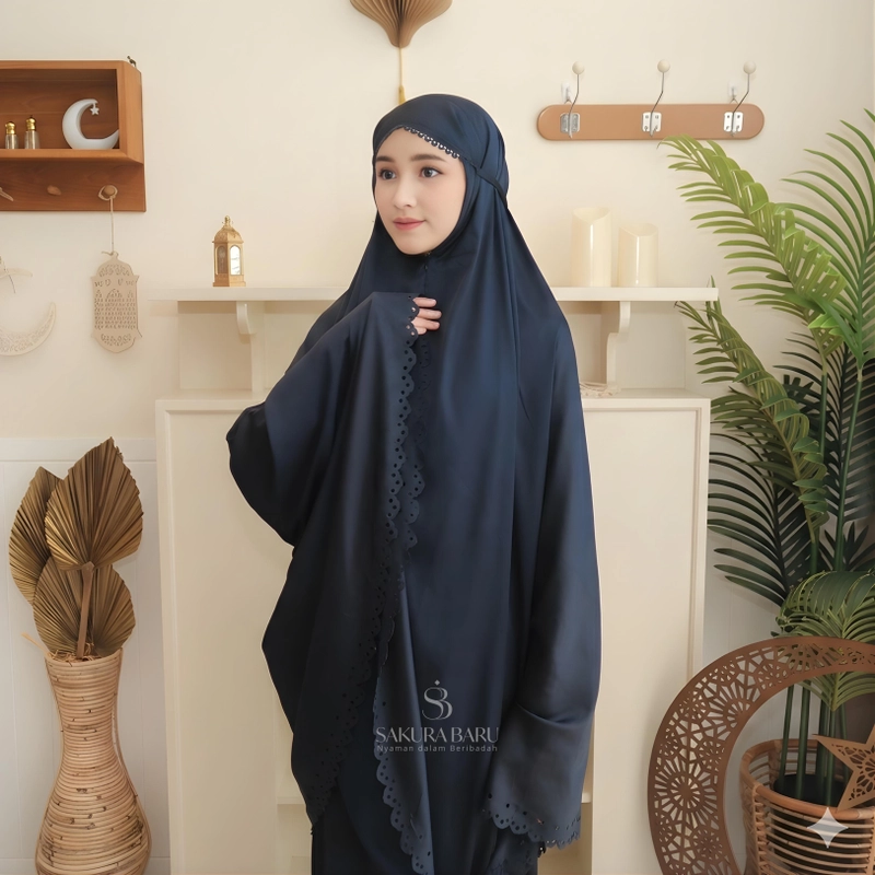 Product image Sakura Baru - Sakura Baru - New Launching Mukena Naura Armani Silk Premium Lasercut 2in1 Terbaru 2026 All Size Navy