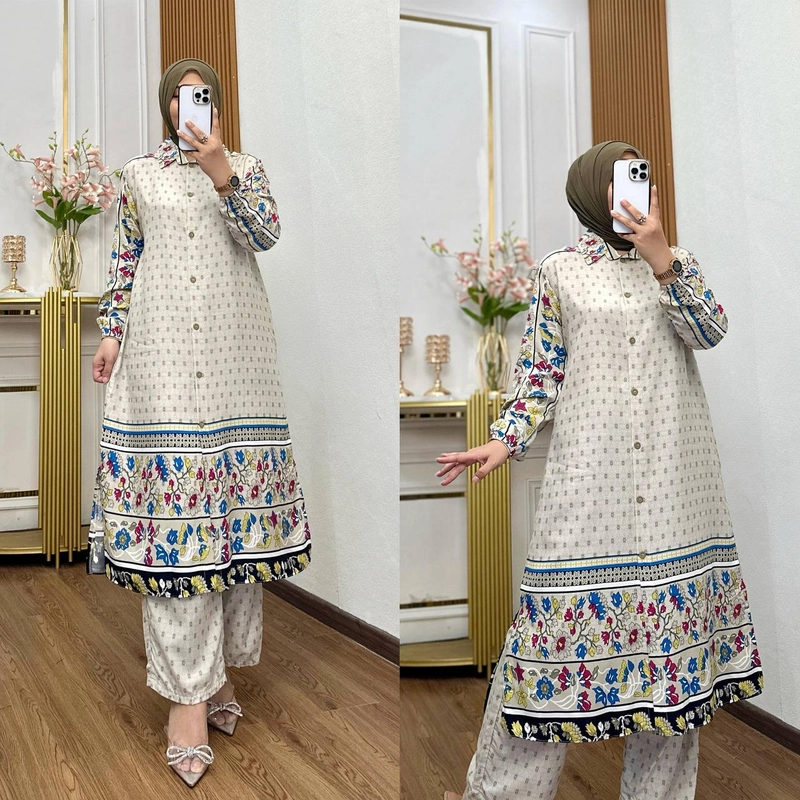 Product image Khisna collection - Oneset tunik elora motif bestseller kekinian bahan adem realpict Allsize Cream