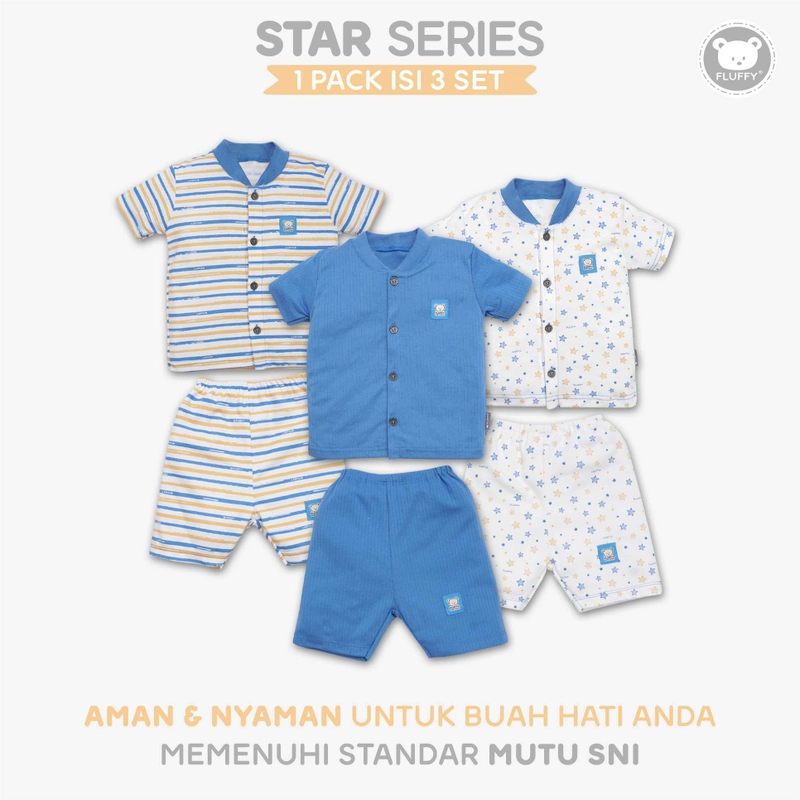 Product image FLUFFY - FLUFFY Stelan Baju Pendek Pendek STAR (Isi 3Psng) SBD3X NEW SRB 123 12 - 15 KG = SIZE 1 SBD3X-SRB-1