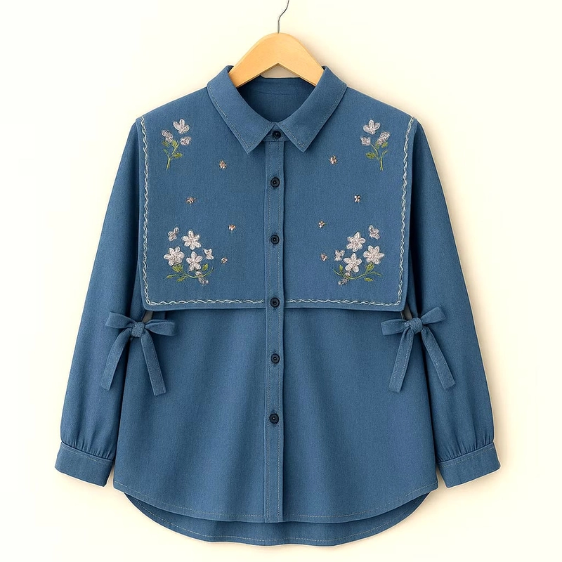 Product image Muslim Clothing - Muslim Clothing-Narika Shirt Atasan Wanita Muslim Matt Linen Apk Embodery Premium all size fit to XL DENIM