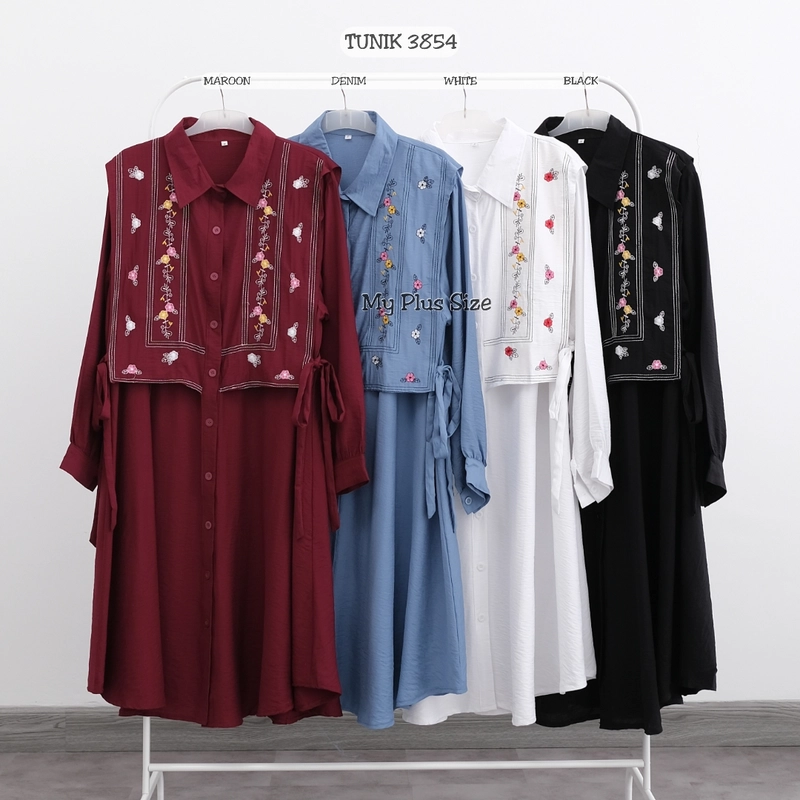 Product image My Plus Size - Long Tunik Jumbo Wanita Mix Vest Bordir 3854 / Ld 125 cm / 135 cm & 145 cm / Midi Dress Jumbo 2XL BLACK