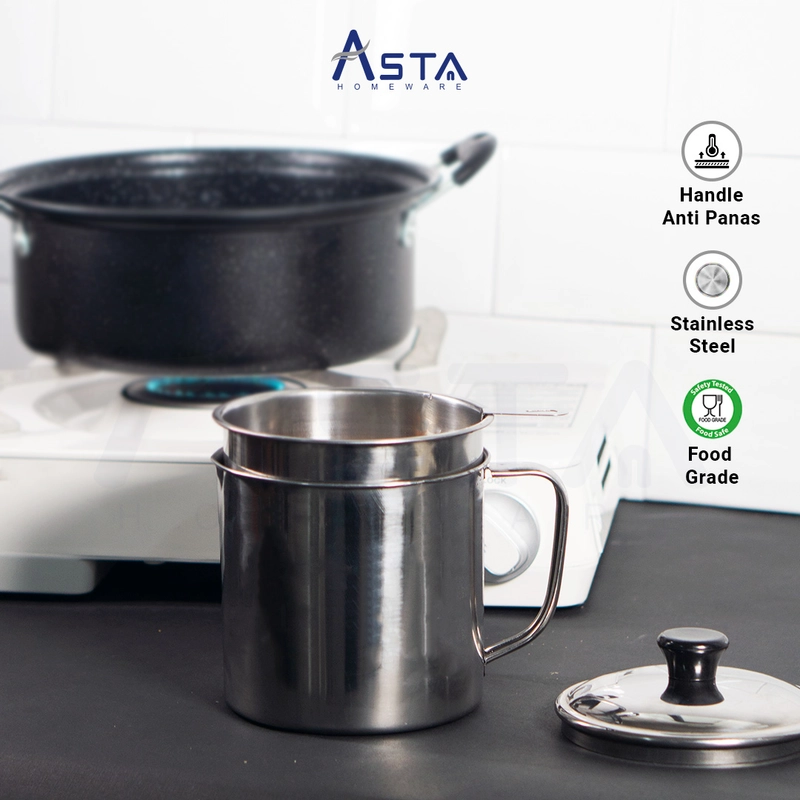 Product image Asta Saringan Minyak Goreng Stainless Filter Rapat Oil Pot Ukuran 1.3L