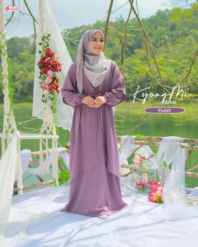 Product image Dzeera - SALIFAH - KYUNGMI DRESS / gamis polos cantik dan unik bahan premium L VIOLET