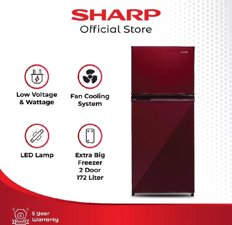 Product image Rizki Electronics - SHARP - KULKAS 2 PINTU SMALL (172L) - SJ-195MD-SG2 SHINE SERIES GREY/RED