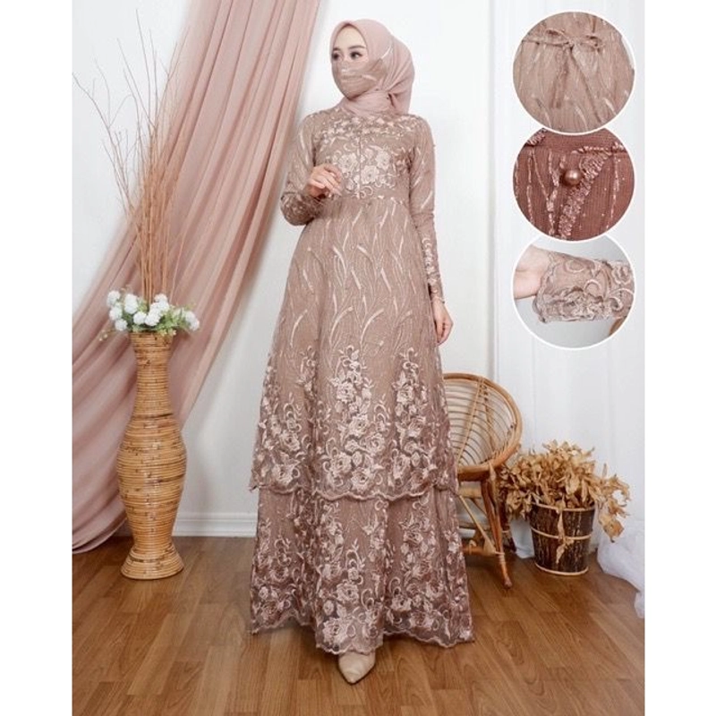 Product image Gamis Davira Gamis Susun Full Brukat Gamis Busui FC S-M BROWN