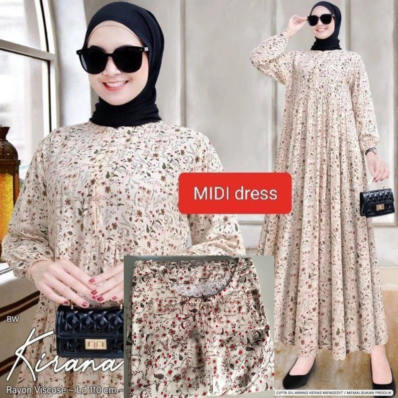Product image Khisna collection - New MIDI drees bungabunga wanita dewasa terbaru jahitan rapi Allsize Bw