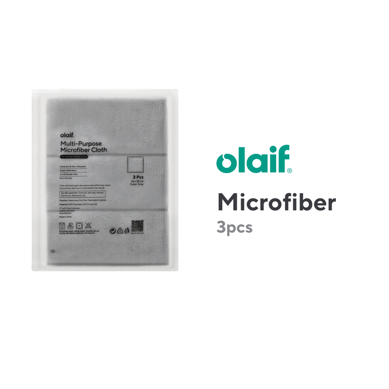 Olaif Multi-Purpose Microfiber Cloth - Kain Lap Mikrofiber - 3pcs 32x32cm (isi 3) Grey