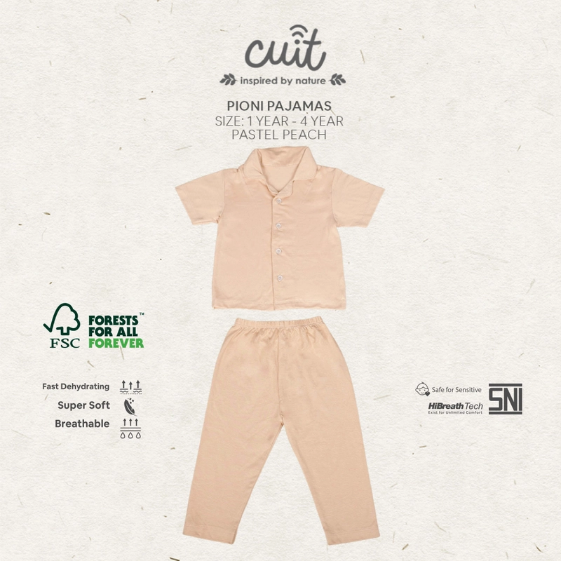 Product image CUIT Baby 1 - 4 Tahun Set Piyama Anak Tangan Pendek Celana Panjang Pioni Unisex L Peach