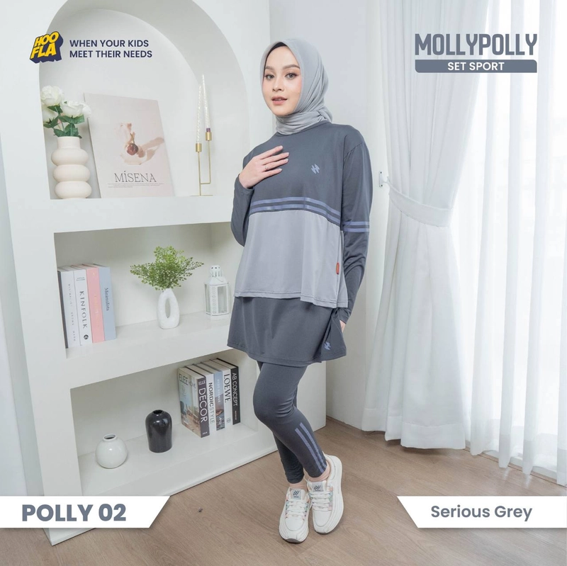 Product image Hoofla - Hoofla Setelan Baju Olahraga Wanita Leging Rok Skirt Polly Set Sport M Fit To L Serious Grey