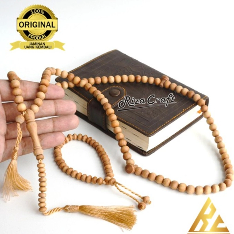 Product image Riza Craft - Gelang Tasbih Batu Akik Yaman Sulaiman Merah Madu 33 Butir ASLI Original Paket Cendna