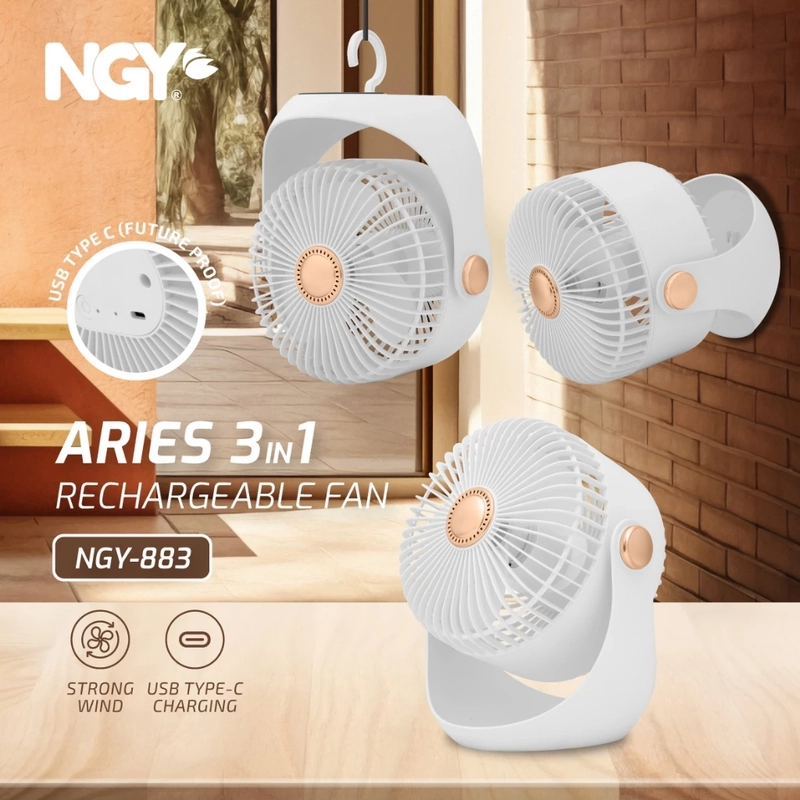 Product image UTAMAMEGA - Nagoya Aries NGY-883 Portable Rechargeable Fan 3in1 Warna Warna Random