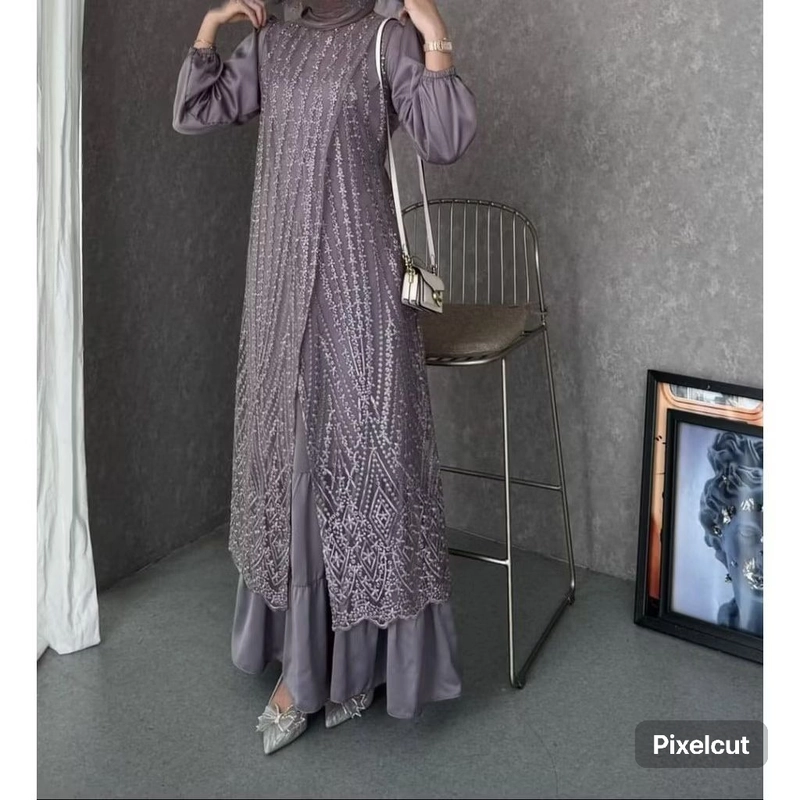 Product image qayd - Gamis Elegan/HS12/Gamis Lebaran/Gamis Vallina/Dress Wanita/Gamis Brukat/Dress Olivia Maxy All Size Plum