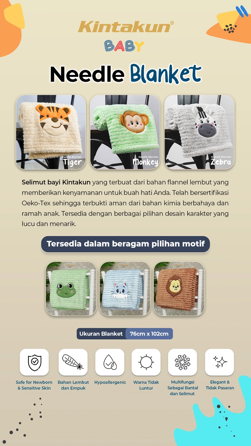 Product image Kintakun Baby Selimut Bayi Needle Blanket Bulu Karakter Hewan 76x102 76 x 102 cm TREX