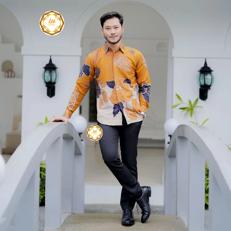 Product image Rambe Batik Indonesia - Couple Tunik Mawar Exclusive Kuning Mustard Kemeja Saja Size M Kuning Mustard