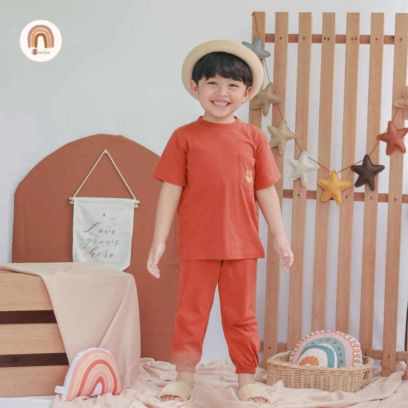 Product image Smilee - Ji-Soo Setelan Kaos Anak Katun Unisex Lelaki Perempuan 1 Brown