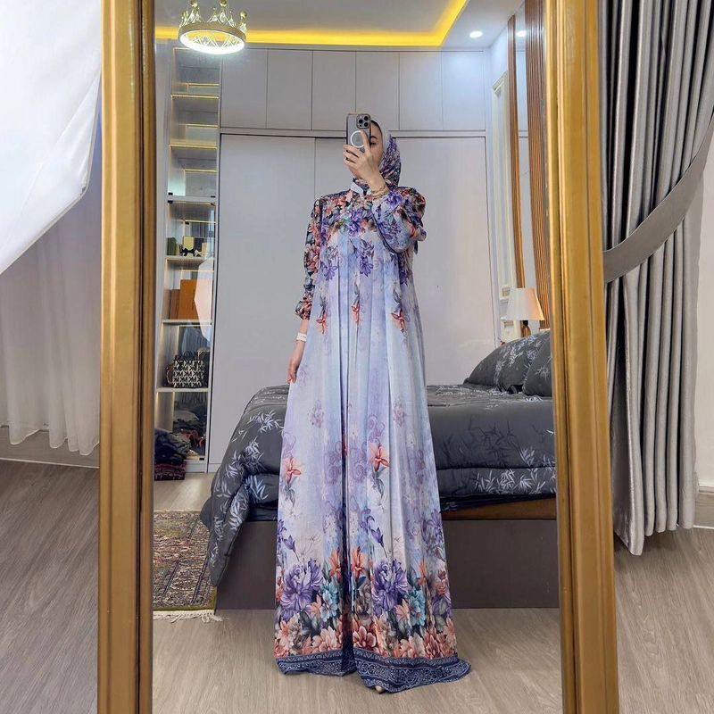Product image Khisna collection - Gamis drees Haifa wanita kekinian dewasa set hijab semotif Allsize Haifa 1