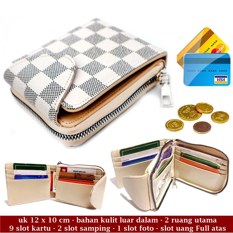 Product image Lanc Fashion - Dompet Pendek Pria Kulit Resleting Gulon Motif MOTIF KOTAK CREAM