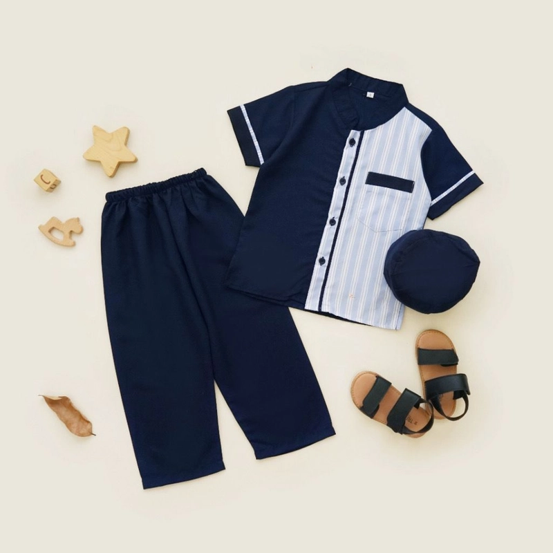 Product image Neira - [PO] Setelan Koko Baju Muslim Anak Laki-laki + Peci Canarcia 0-9 tahun S navy