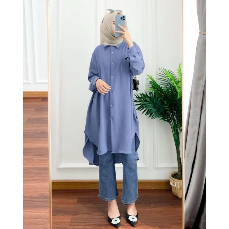 Product image MEQA DAILY - MEGA DAILY - Kanaya Tunik Wanita Crinkle All Size Denim