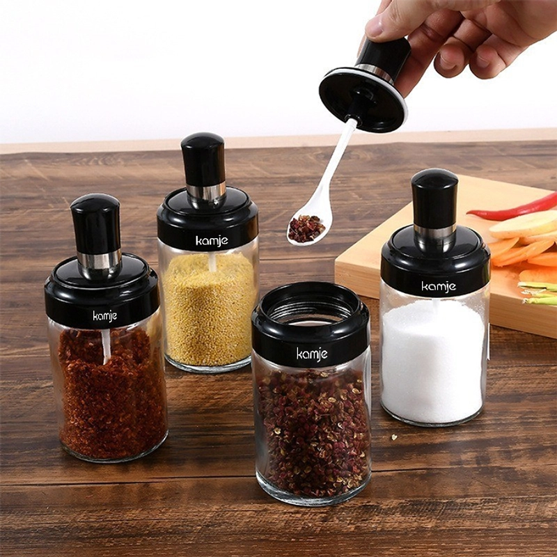 Product image KAMJE Toples Botol Wadah Tempat Bumbu Dapur Kaca Aesthetic Free Sendok KMJ018 KMJ018 RANDOM