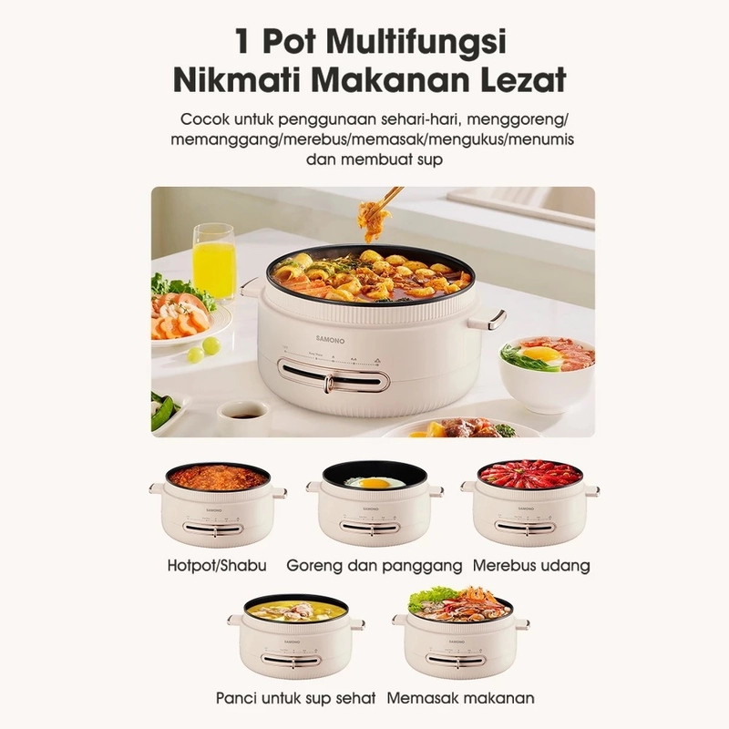 Product image UTAMAMEGA - SAMONO Panci Listrik SW-MC4L Multi Cooker 4Liter+2Liter Anti Lengket 800 Watt ( SWMC4L ) Warna Random
