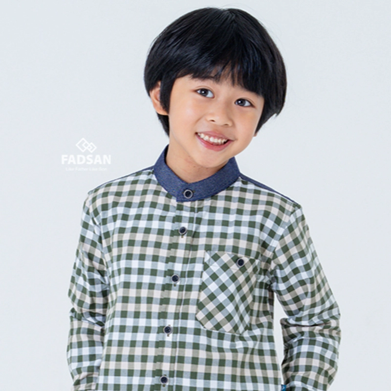 Product image FADSAN - Kemeja Kotak-Kotak Army Retro Ayah dan Anak Lengan Panjang - Retro Series SIZE ANAK XS RETRO ARMY
