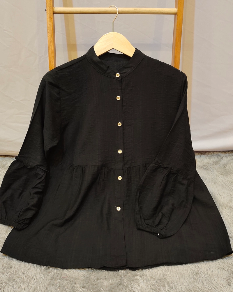 Product image Amha Collection - BLOUSE KEMEJA WANITA RAMPEL BUSUI POLO LINEN ALL SIZE BLACK