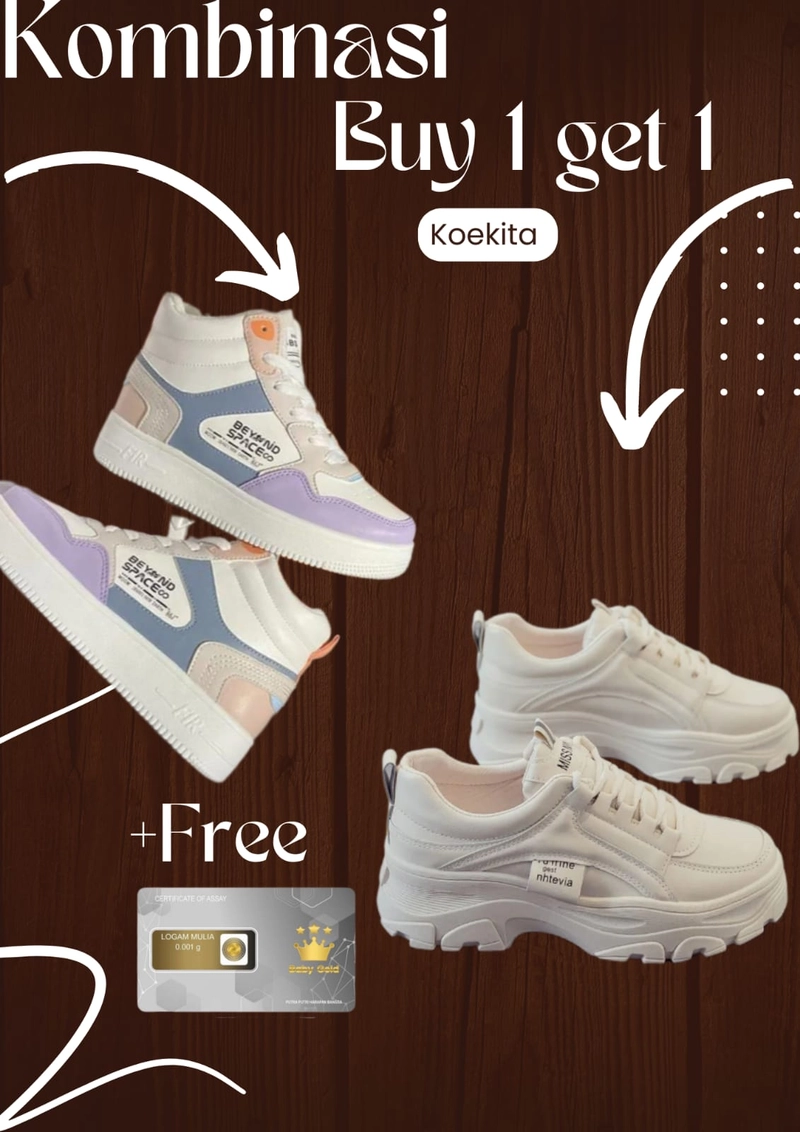 Product image Koekita - Buy 1 Get 1 Sepatu Kets Sneakers Nhtevia & Bot Beyon Space Free Gold 37 PUTIH UNGU & CREAM